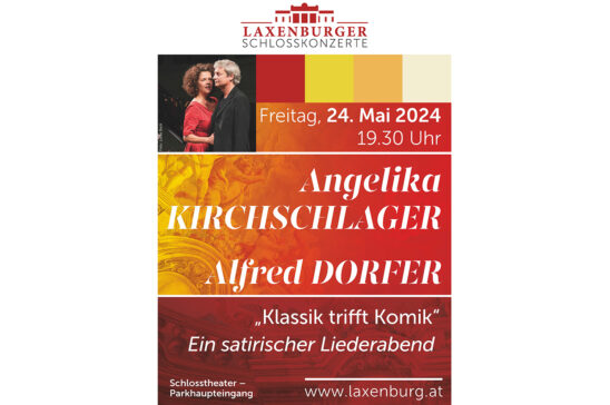 Star-Mezzosopranistin Angelika Kirchschlager und Kabarettist Alfred Dorfer treten mit ihrem Programm „Klassik trifft Komik“ im Laxenburger Schlosstheater auf.