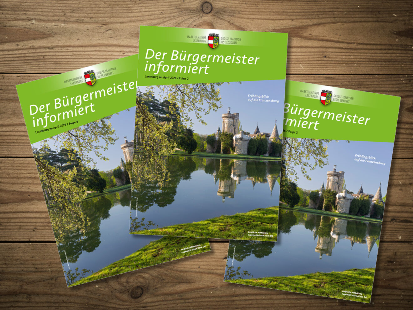 Titelblätter der April-Ausgabe der Gemeindezeitung aus Laxenburg